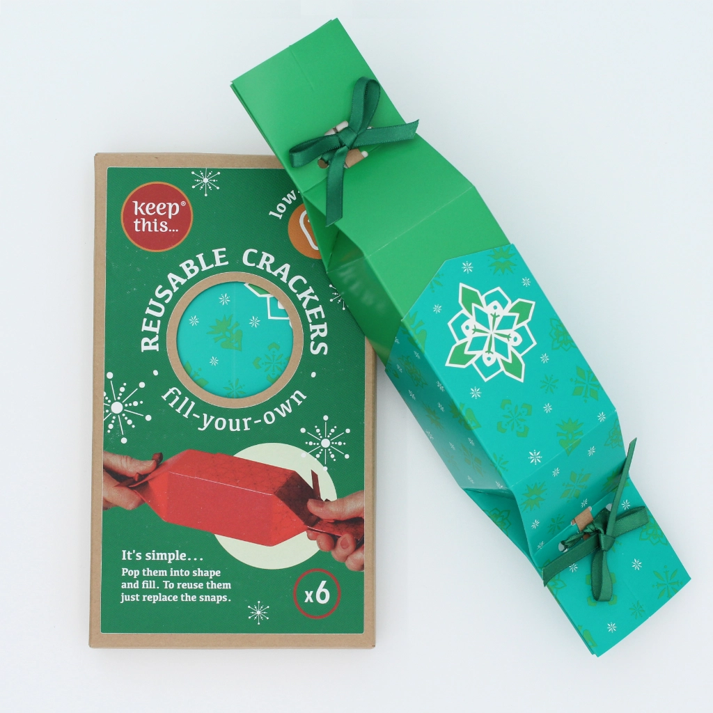 6 Reusable Party Crackers - Green Jewel design