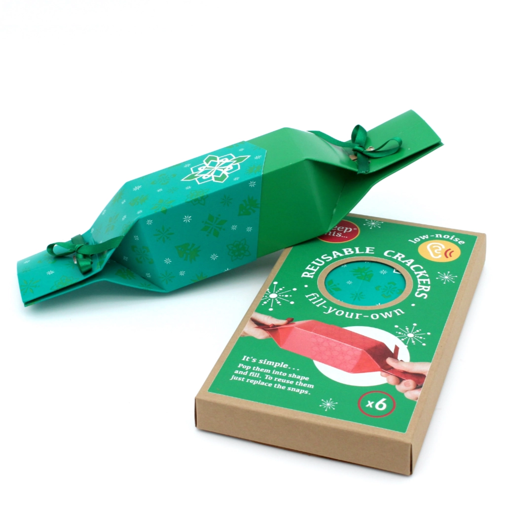 6 Reusable Party Crackers - Green Jewel design