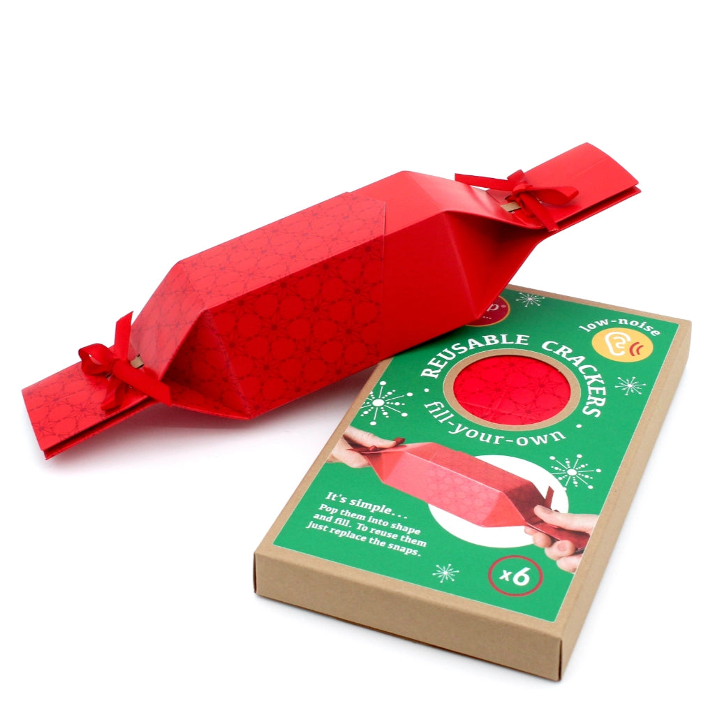 6 Reusable Party Crackers - Red Christmas design