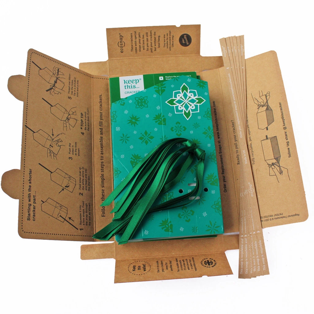 6 Reusable Party Crackers - Green Jewel design