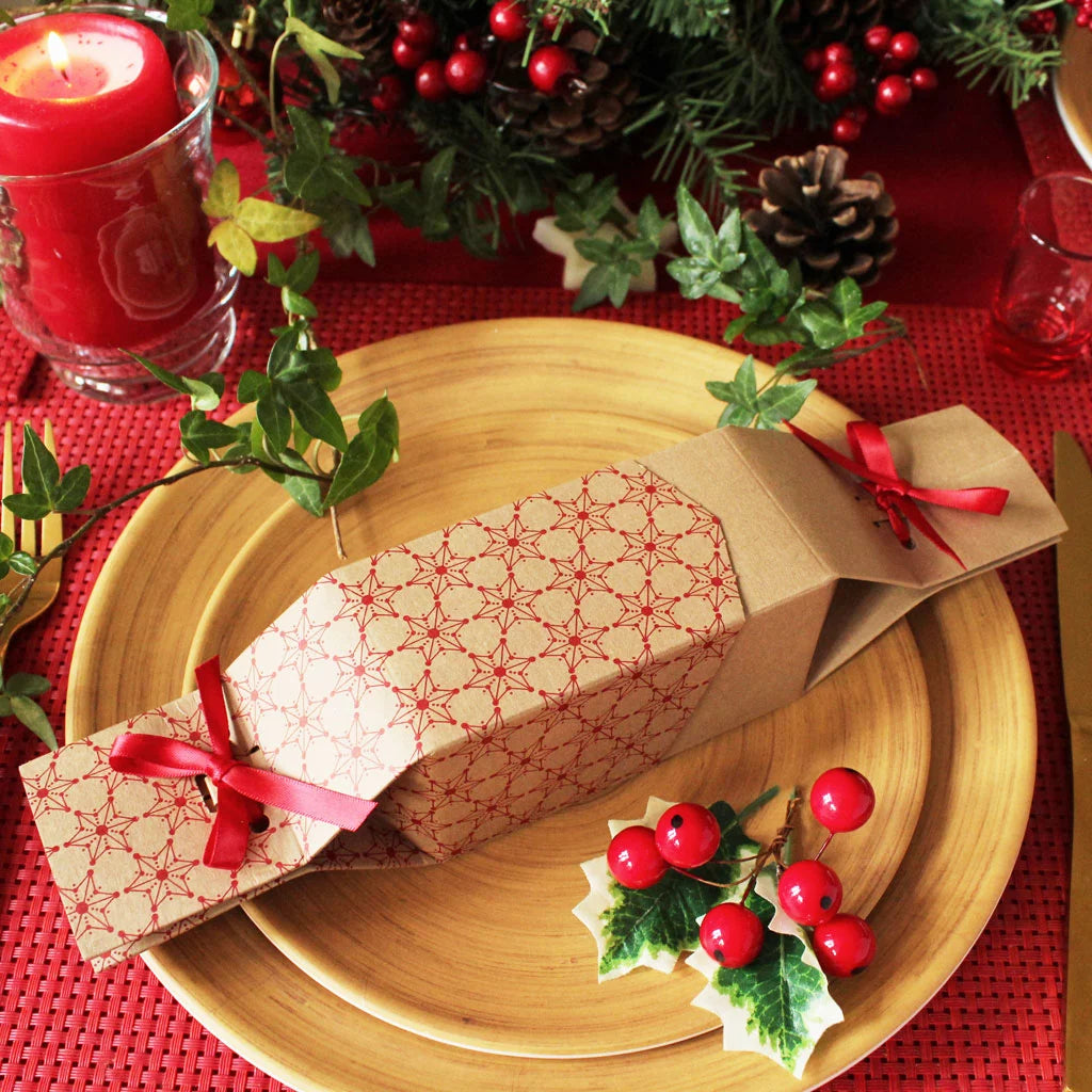 6 Reusable Party Crackers - Kraft Christmas design