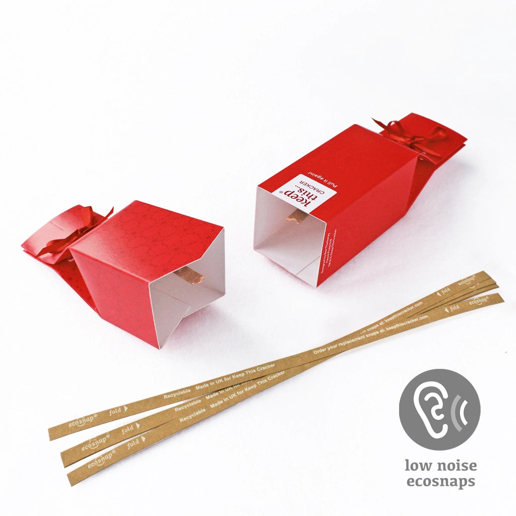 6 Reusable Party Crackers - Red Christmas design