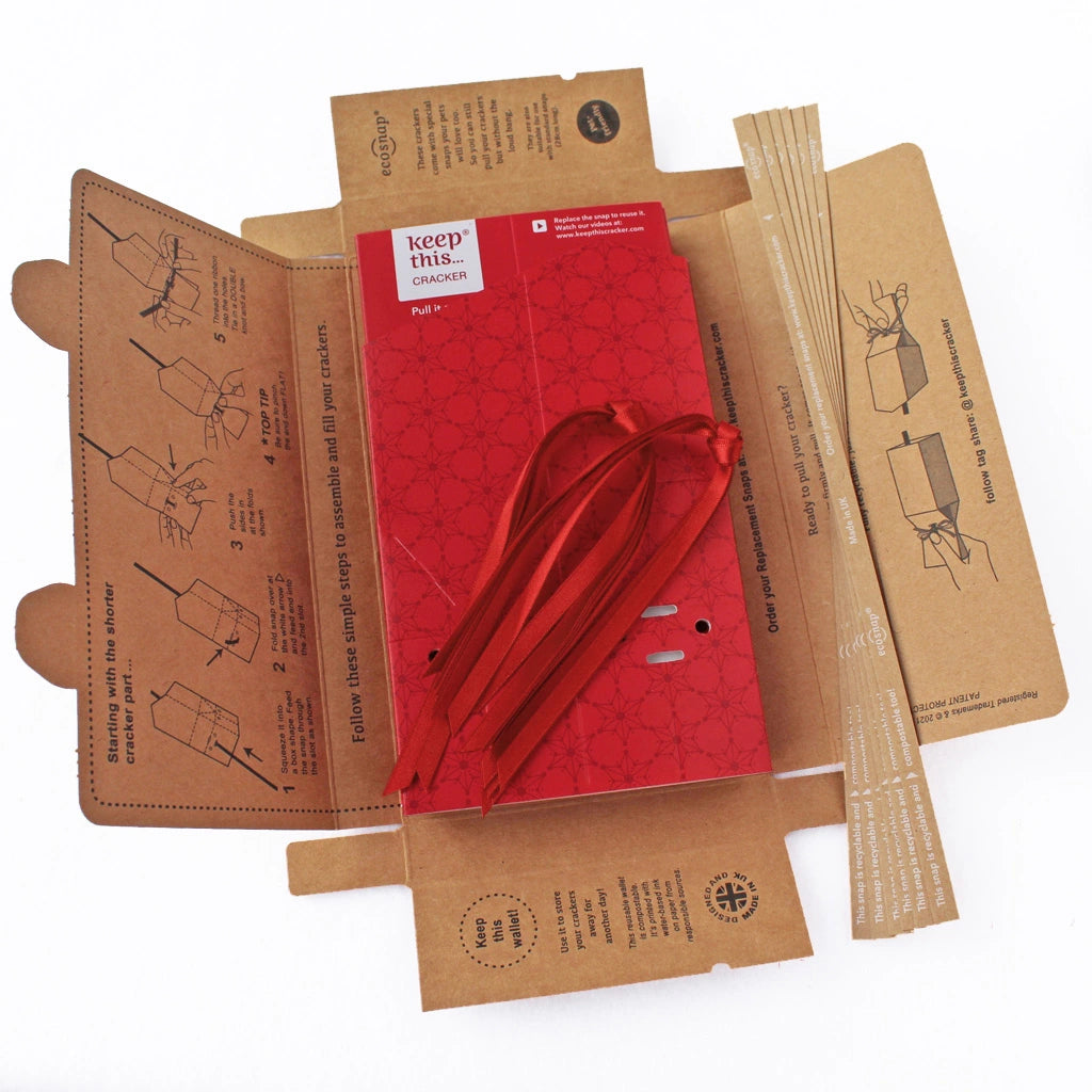 6 Reusable Party Crackers - Red Christmas design