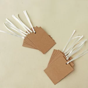 12 Plain kraft gift tags with white ribbons