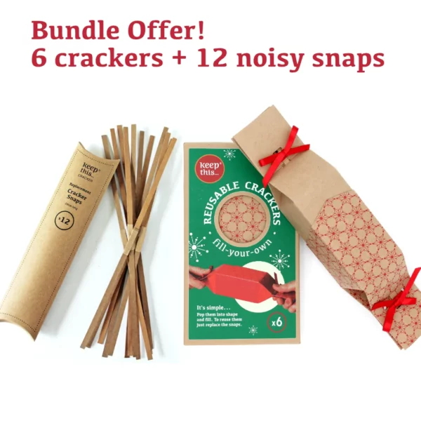 BUNDLE OFFER: 12x cracker snaps and 6x Reusable Crackers – Kraft Christmas design