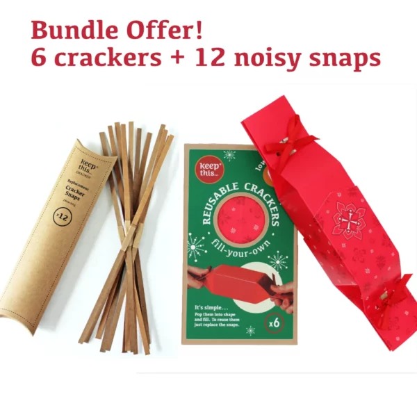 BUNDLE OFFER: 12x cracker snaps and 6x Reusable Crackers - Red Jewel design